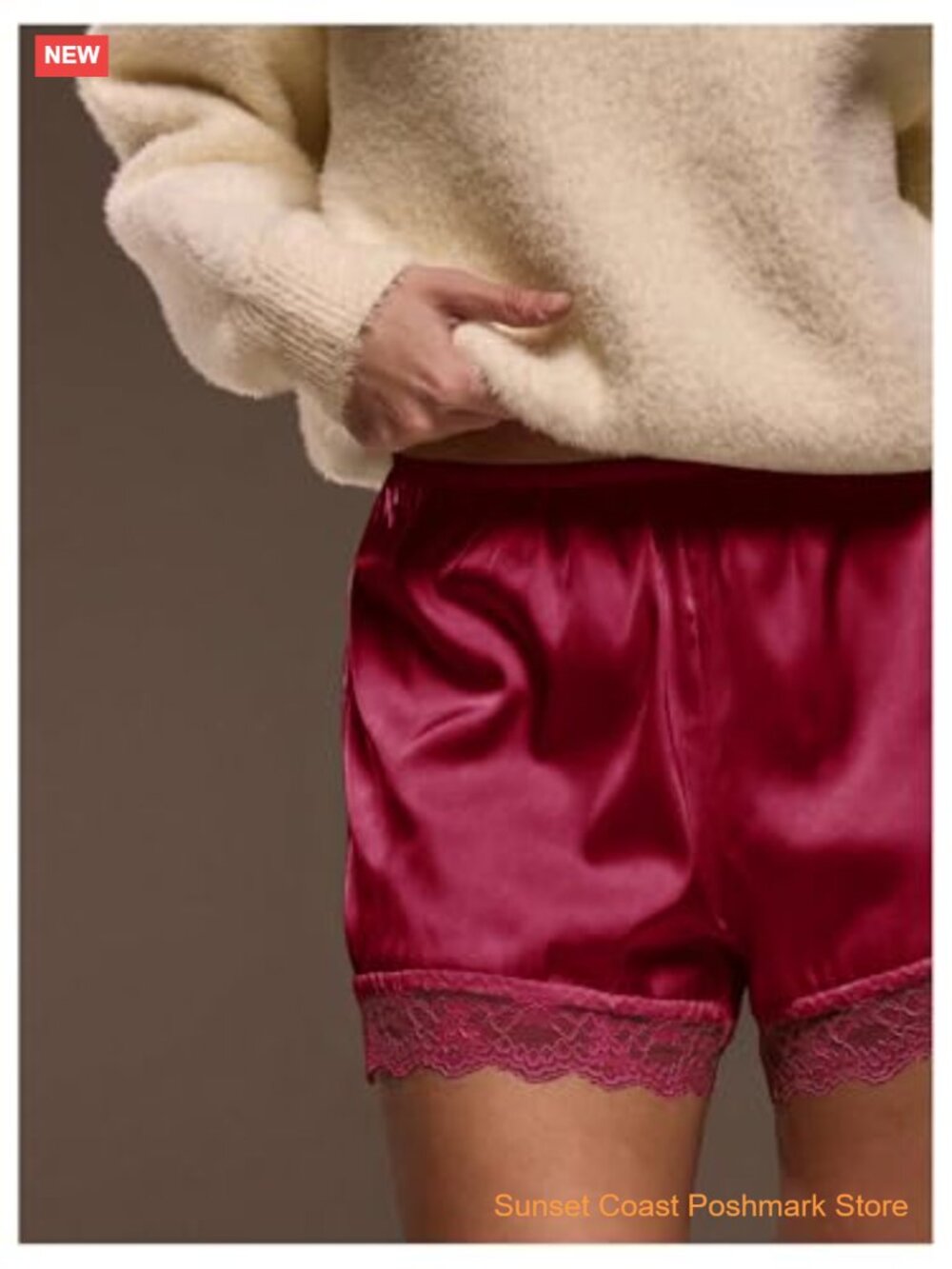 Satin Lace Trim Low Rise Mini Shorts French Knickers Shiny Elastic Waist - Picture 4 of 5